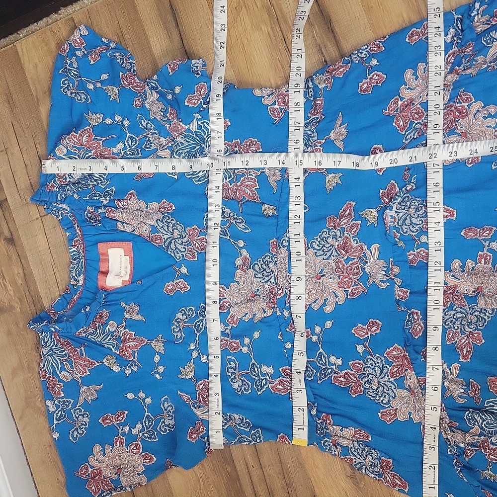 By ANTHROPOLOGIE Blue Robin Tiered Floral Mini Dress Size L - Picture 11 of 15